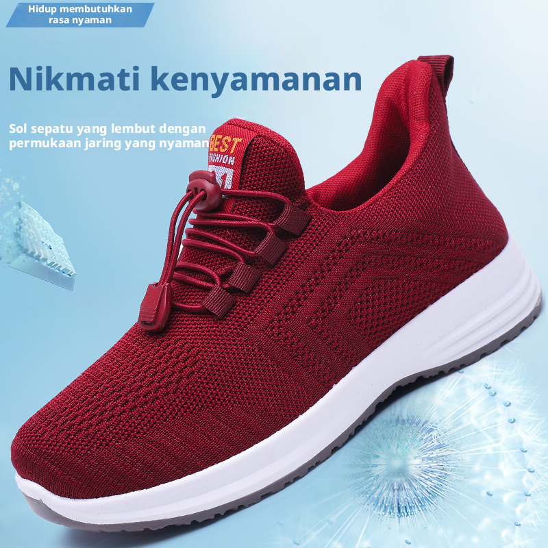 Sepatu Berjalan Flyknit Bernapas Pria Slip-On Casual Soft Sole Musim Semi Musim Gugur