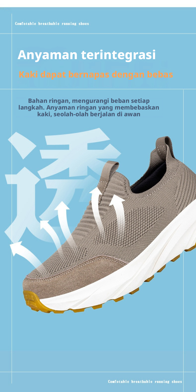 Sepatu Berjalan Mesh Bernapas Pria Sepatu Sneakers Kasual Slip-On Ringan