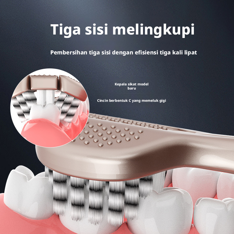 Sikat Gigi Bulu Lembut Dewasa 3 Paket, Sikat Gigi Manual Triple-Head untuk Pembersihan Dalam
