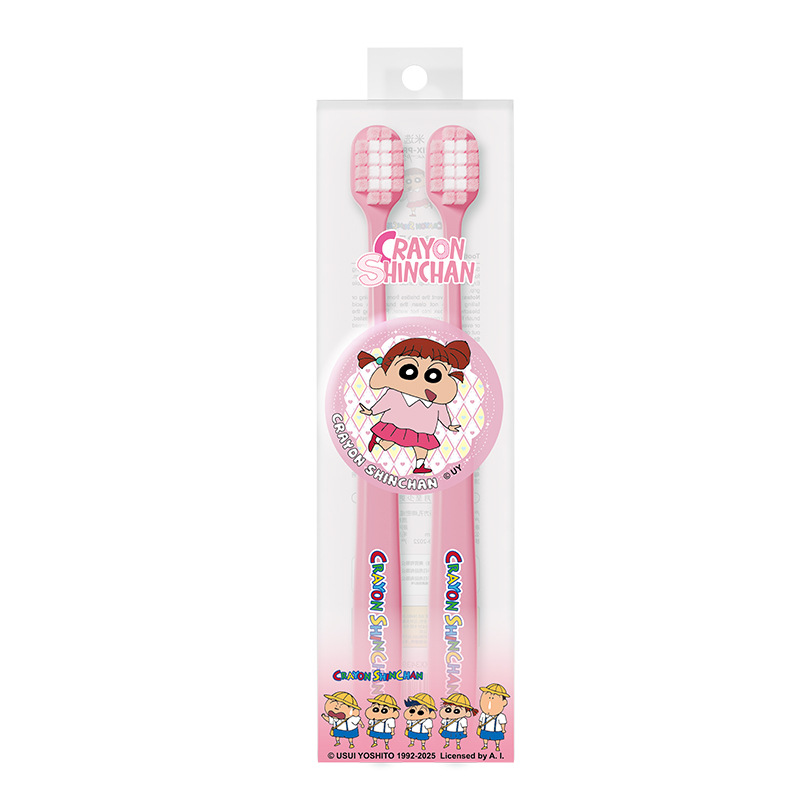 RAOYI Bút chì màu Shin-chan Bàn chải đánh răng mềm dành cho người lớn được cấp phép 2 gói có ghim huy hiệu