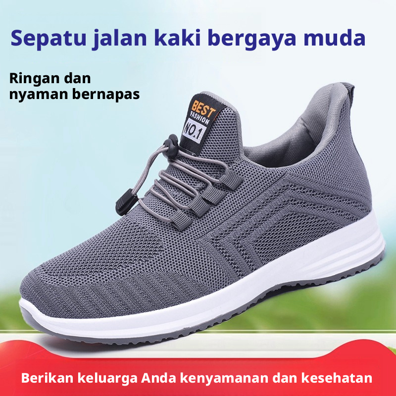 Sepatu Berjalan Flyknit Bernapas Pria Slip-On Casual Soft Sole Musim Semi Musim Gugur