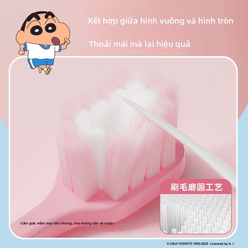 RAOYI Bút chì màu Shin-chan Bàn chải đánh răng mềm dành cho người lớn được cấp phép 2 gói có ghim huy hiệu
