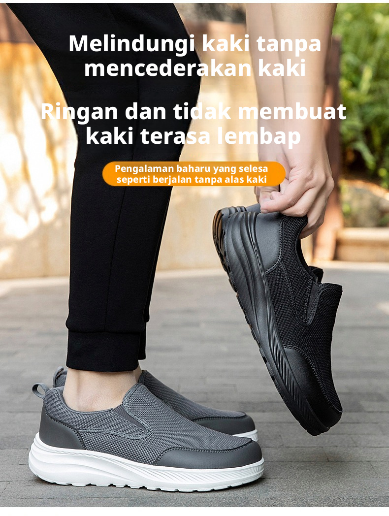 Kasut Berjalan Ringan Lelaki Tapak Lembut Tahan Gelincir Kasut Kasual Jaring Bernafas untuk Warga Emas