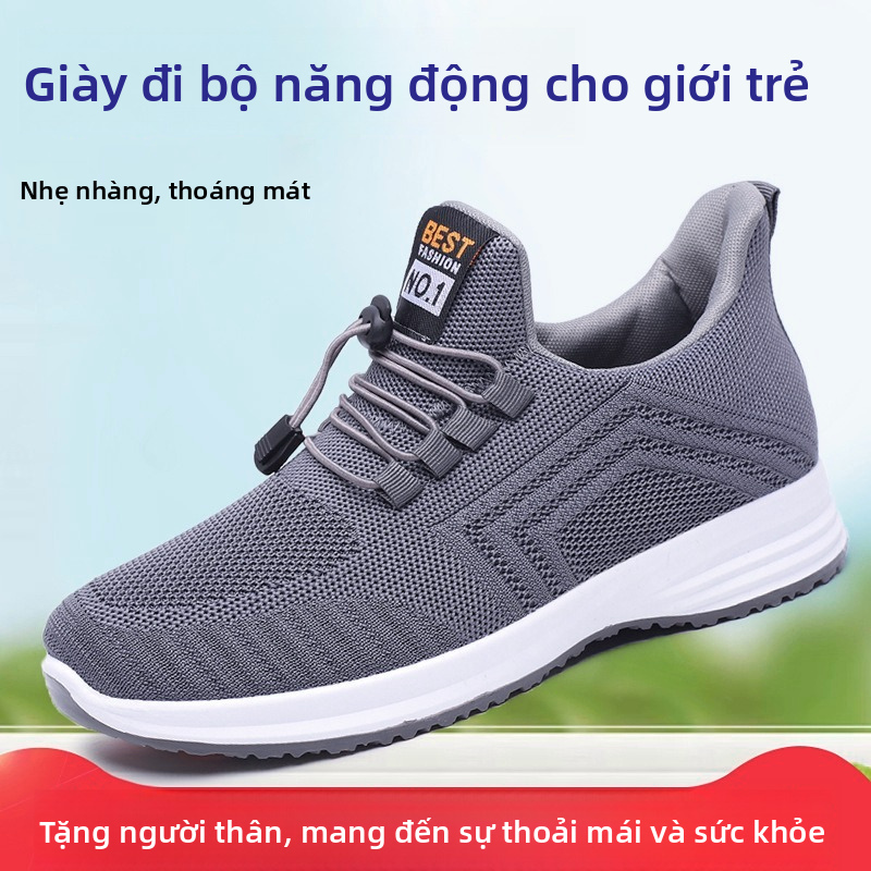 Giày Đi Bộ Flyknit Thoáng Khí Cho Nam Giày Trượt Đế Mềm Thường Ngày Mùa Xuân Thu