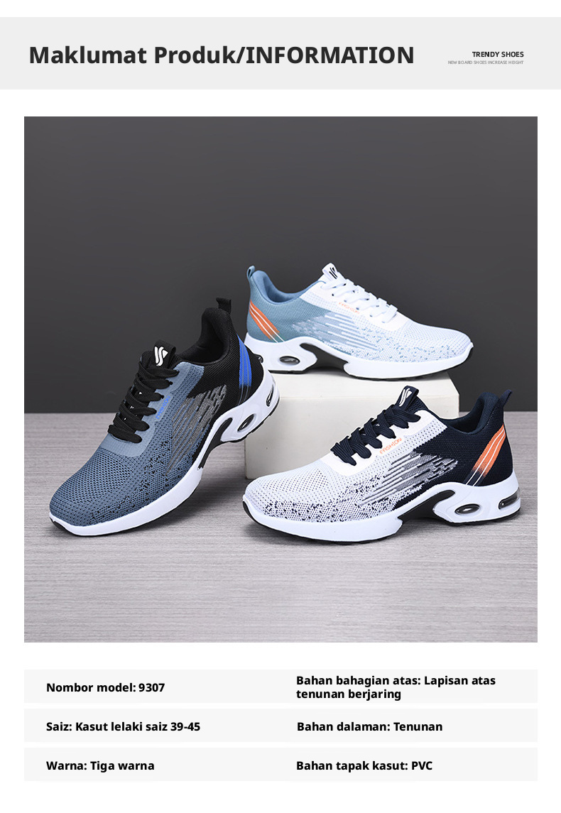 Kasut Lari Kasual Bernafas Lelaki, Sneakers Kusyen Udara Ringan untuk Musim Bunga dan Musim Luruh