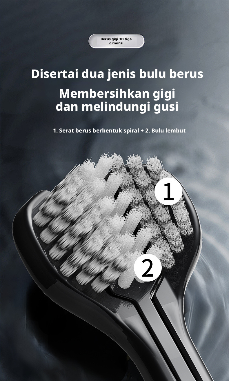 Berus Gigi Bulu Lembut Dewasa 3 Pek, Berus Gigi Manual Tiga Kepala untuk Pembersihan Dalam