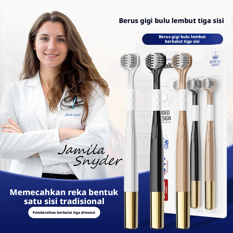 Berus Gigi Bulu Lembut Dewasa 3 Pek, Berus Gigi Manual Tiga Kepala untuk Pembersihan Dalam