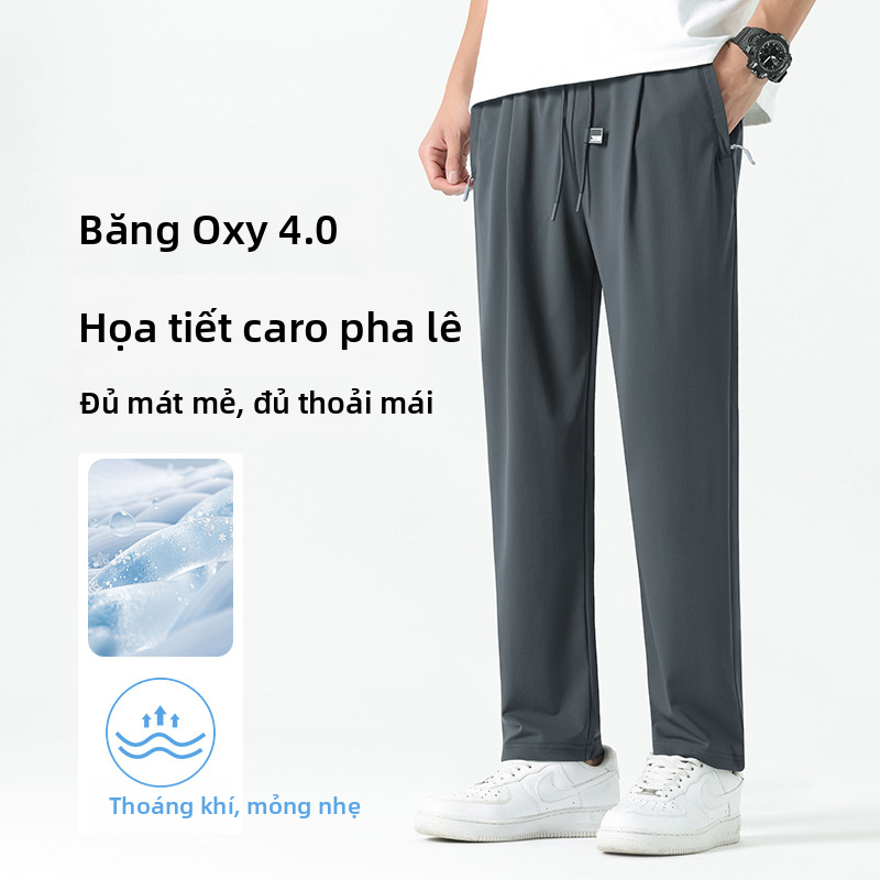 Quần âu nam chân thẳng bằng lụa lạnh, Quần tây nhẹ mùa hè thoáng khí nhanh khô để chạy