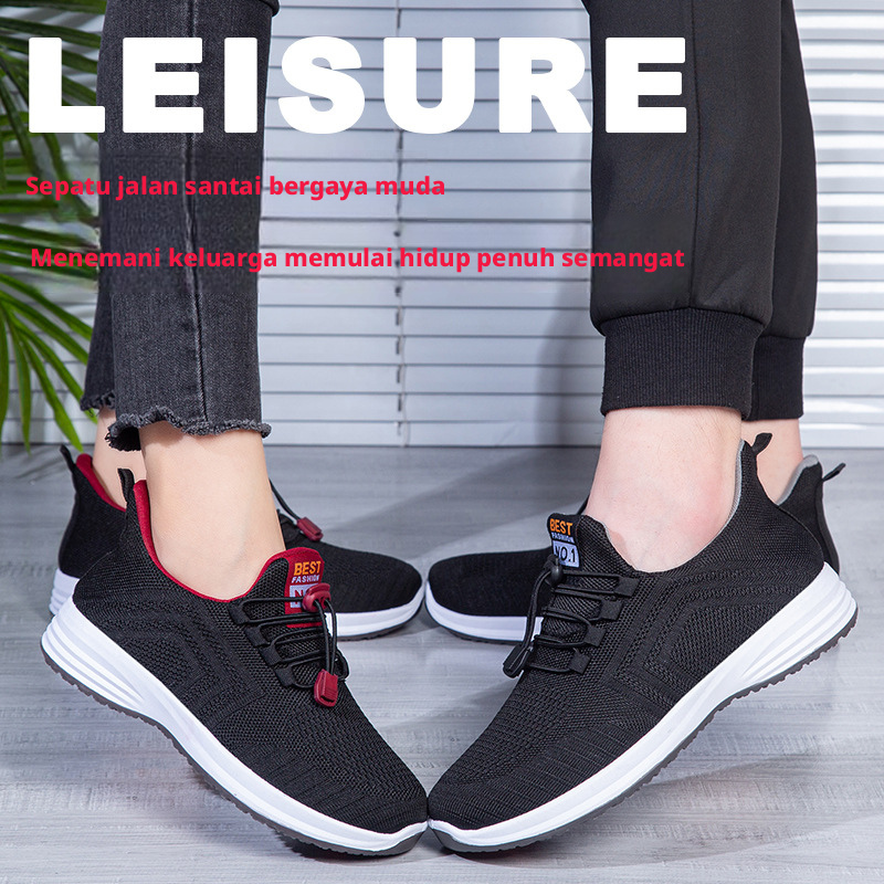 Sepatu Berjalan Flyknit Bernapas Pria Slip-On Casual Soft Sole Musim Semi Musim Gugur