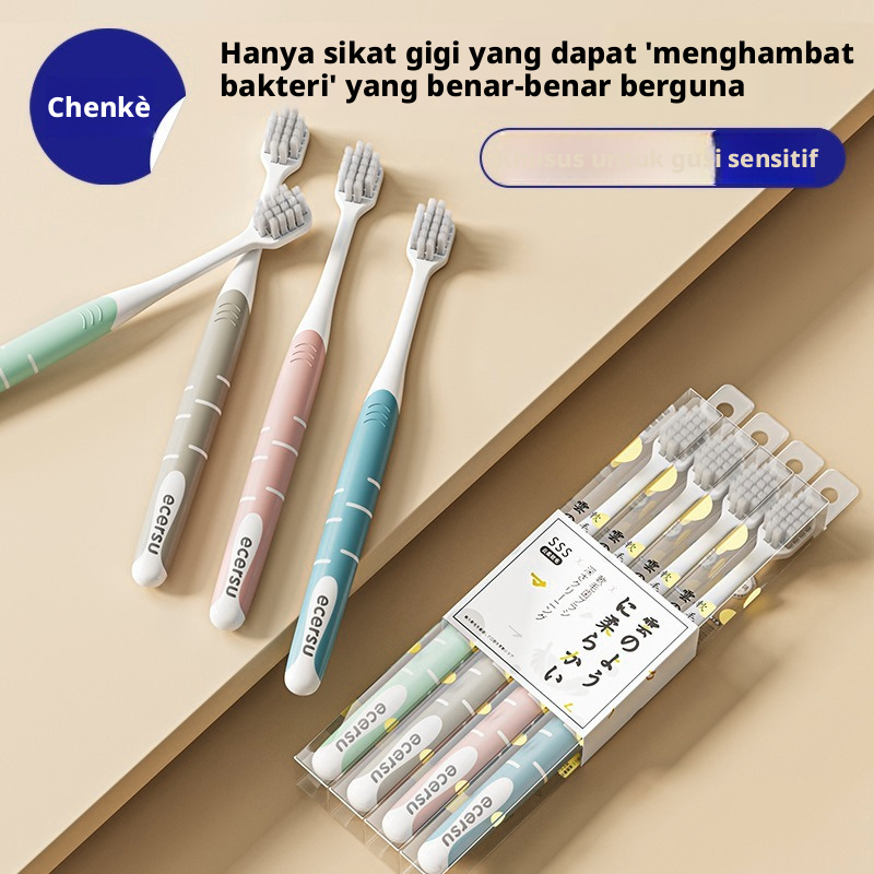 Sikat Gigi Bulu Lembut Dewasa dengan Ion Perak, 4 Paket, Sikat Gigi Manual untuk Penggunaan Di Rumah