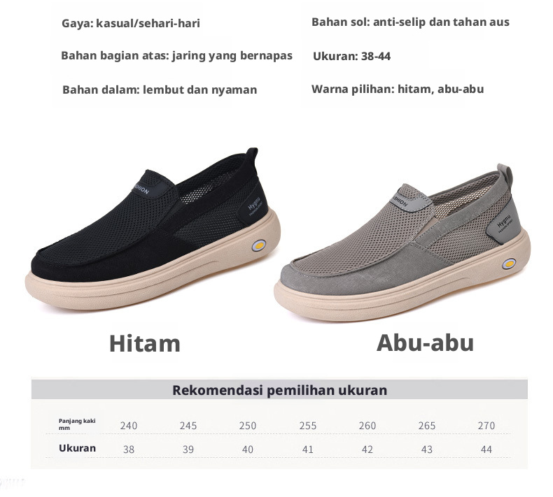 Sepatu Kasual Mesh Bernapas Pria, Sepatu Berjalan Slip-on Ringan untuk Musim Panas
