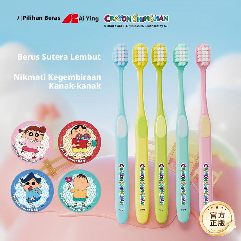 RAOYI Krayon Shin-chan Berus Gigi Lembut Dewasa Berlesen 2-Pek dengan Pin Lencana