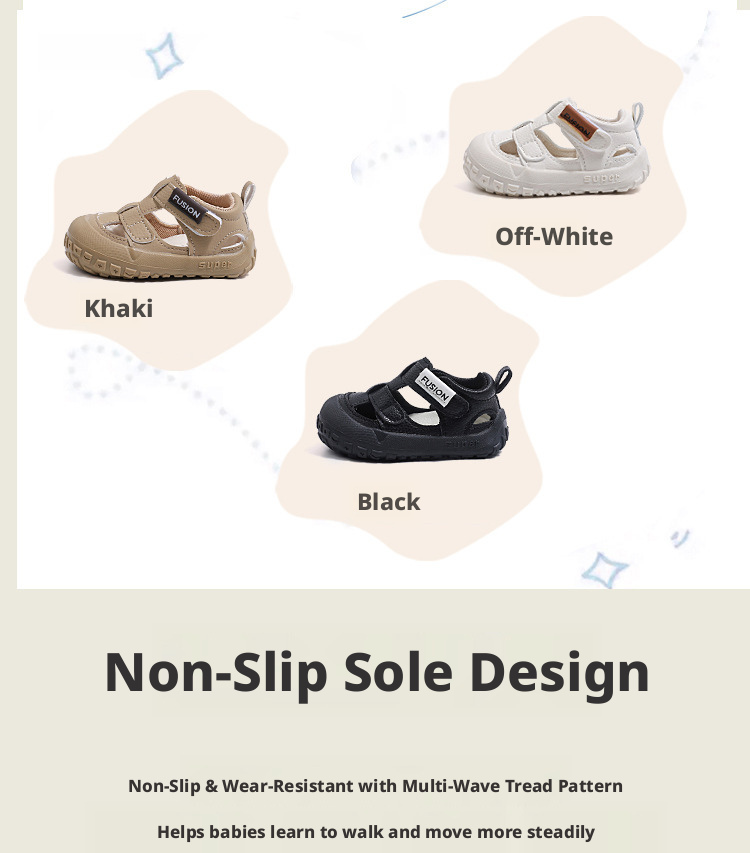 Breathable closed-toe sandals for kids, featuring a soft non-slip sole and hook-and-loop closure, suitable for toddler boys and girls in summer