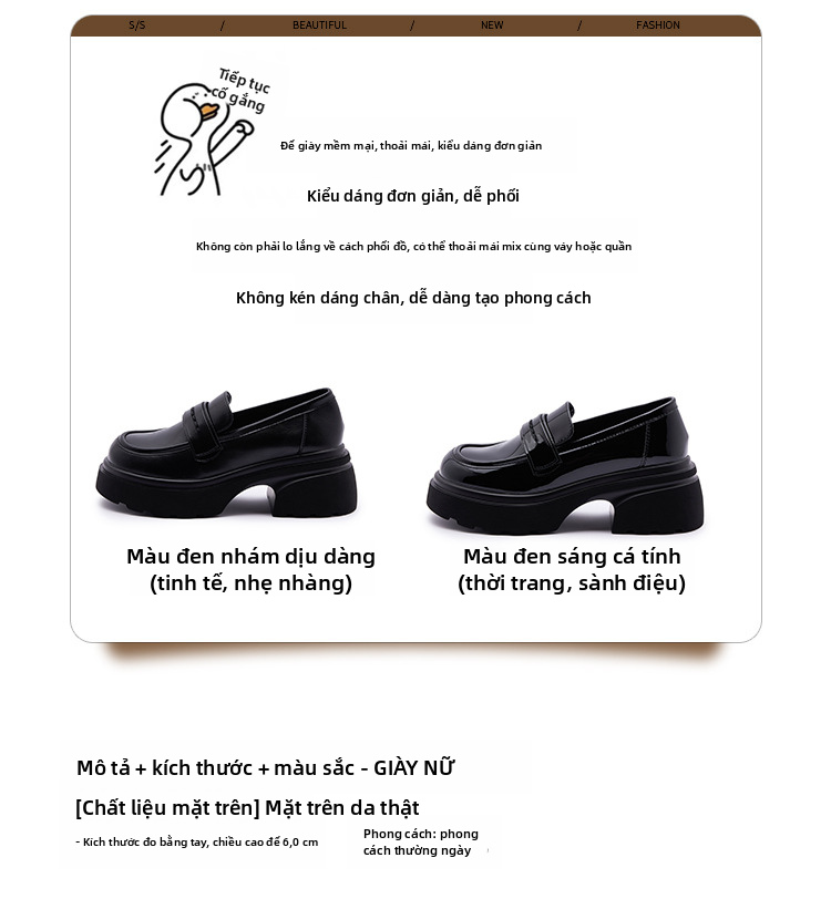 Giày loafer da thật nữ, giày dạng slip-on dưới mũi màu đen dùng hàng ngày