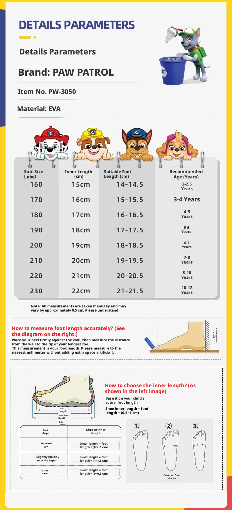 PAW Patrol Kids Summer Slippers for Boys and Girls, EVA Non-Slip Indoor Bathroom Slides