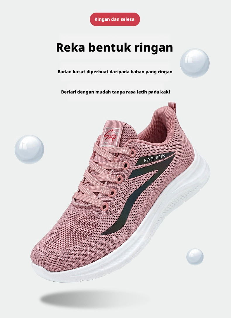 Kasut sukan Flyknit yang selesa untuk wanita, tapak lembut dan ringan untuk kasut berjalan santai musim bunga, musim panas, dan musim gugur