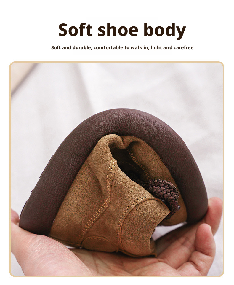 Kids Suede Leather Winter Boots with Side Zipper, Warm Non-Slip Casual Shoes for Boys and Girls