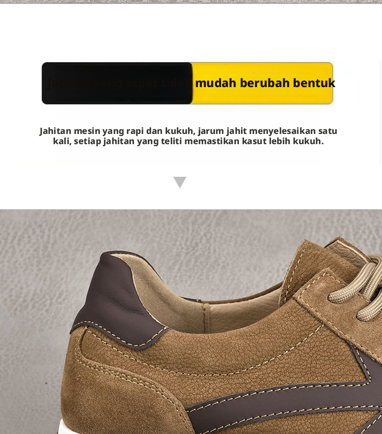 Kasut Bertali Kulit Kasual Lelaki, Kasut Sniker Rendah Atasan Tahan Lama Selesa
