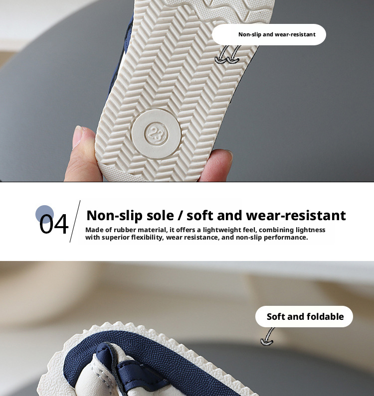 Kids Lightweight Non-Slip Sneakers, Faux Leather Hook-and-Loop Casual Shoes for Toddlers and Little Boys