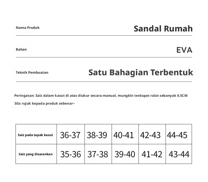 Selipar Sandal EVA untuk Wanita dan Lelaki, Selipar Mandi Dalaman yang Ringan, Tidak Licin dan Kalis Air