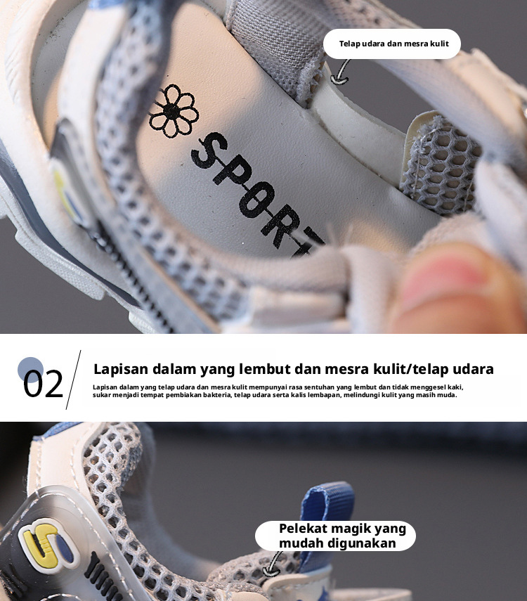 Kasut sukan mesh yang selesa untuk kanak-kanak, kasut atletik berlubang untuk bayi dan kanak-kanak lelaki perempuan musim panas