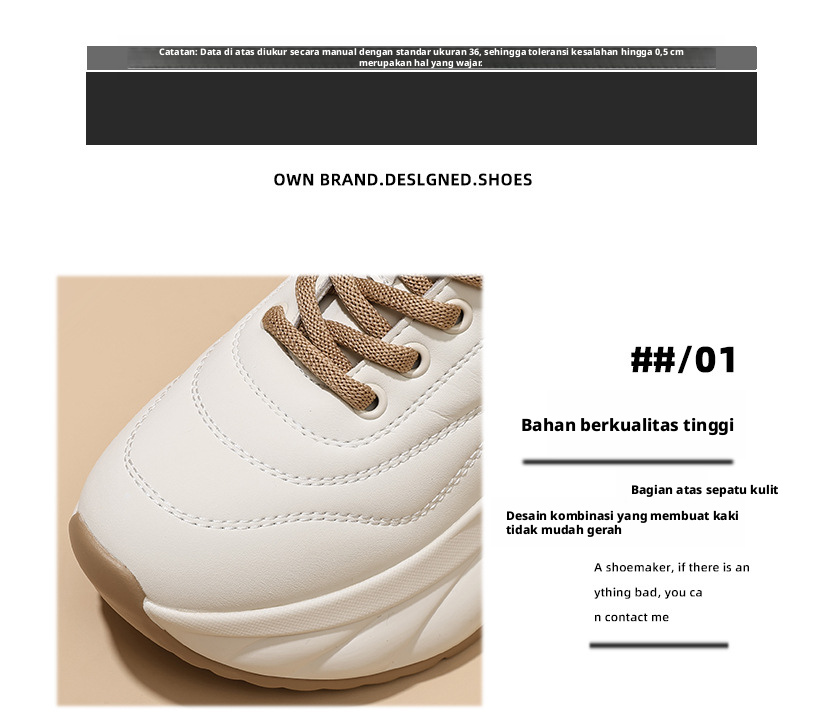 Sepatu Sneaker Platform dengan Sol Lembut untuk Wanita, Sepatu Kasual Berhak Rendah dengan Ujung Bulat dan Sol Tebal