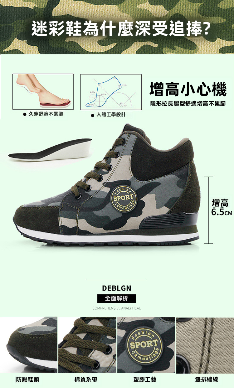 女性隱藏式帆布運動鞋帶加高設計，輕便蕾絲結 casual鞋款