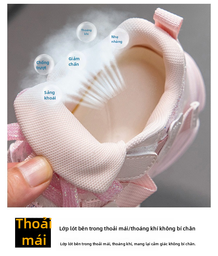Giày thể thao nữ, đế mềm, giày thường dành cho trẻ em, mặt trên làm từ chất liệu PU thoáng khí, đế cao su chống trơn