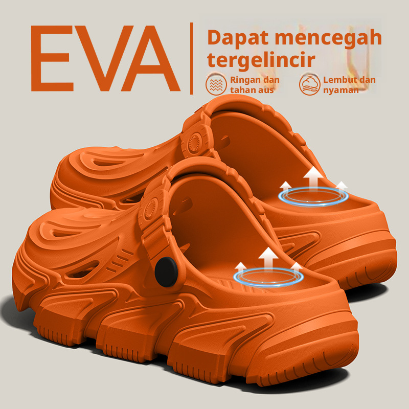 Sepatu Sandal EVA pria dengan ujung kaki tertutup, sol tebal anti-luncur tahan bau, sepatu pantai musim panas untuk meninggikan tinggi badan