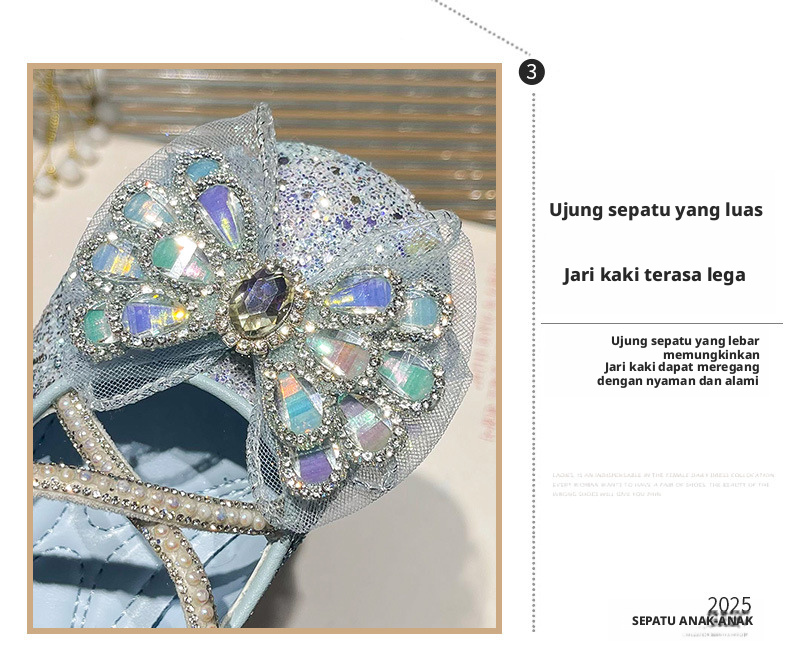 Sepatu Putri untuk Anak Perempuan dengan Pita Kristal, Sol Lembut Anti Selip Tipe Hook-and-Loop untuk Anak-anak