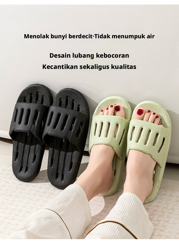 Sepatu Sandal PVC Unisex dengan Garis Vertikal, Sepatu Mandi Tidak Licin dan Tahan Air untuk Rumah dan Kamar Mandi