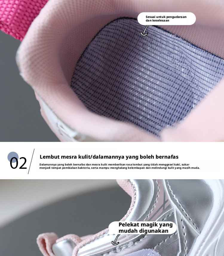 Kasut sukan kulit tiruan untuk kanak-kanak, kasut santai berat ringan dengan tapak lembut anti-slip untuk bayi dan kanak-kanak kecil