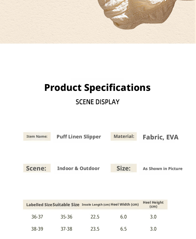 EVA Thick Sole Linen Slippers for Women, Breathable Anti-Slip Open Toe Indoor Home Slippers for Spring Autumn