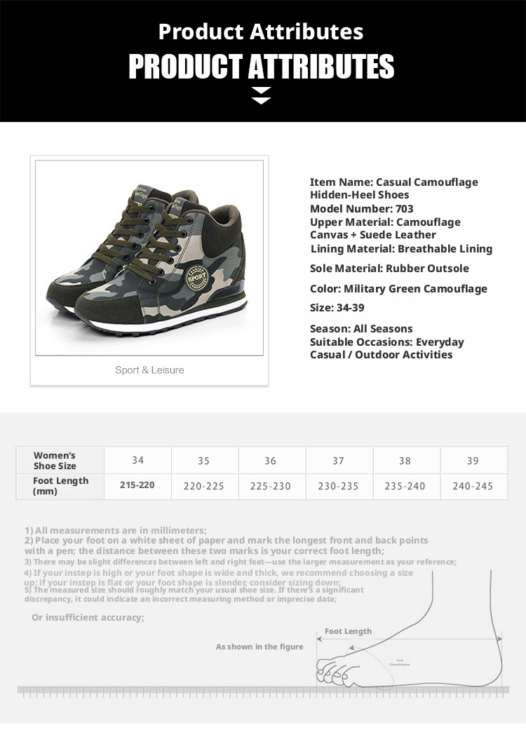 Women's Camouflage Canvas Sneakers with Height Increase, Lightweight Lace-Up Casual Shoes