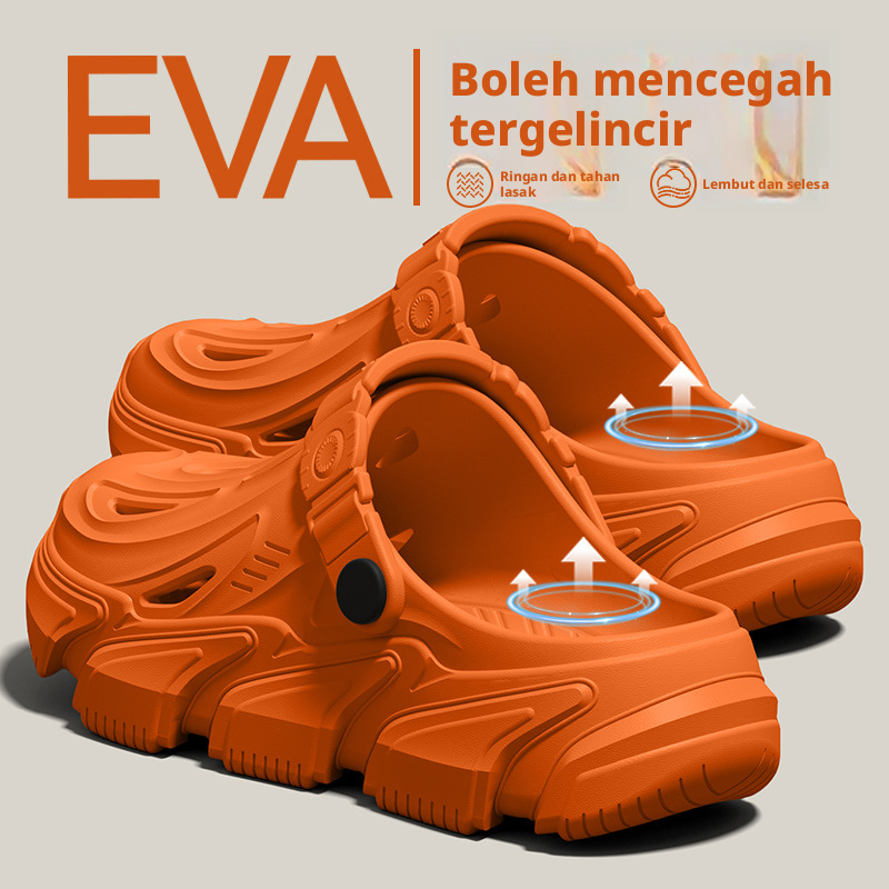 Selipar EVA untuk lelaki dengan hujung kaki tertutup, tapak tebal anti-slip dan tahan bau, kasut pantai musim panas yang meningkatkan ketinggian.