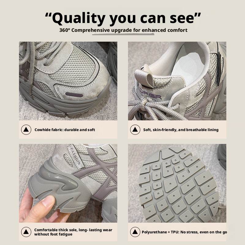 Women's Chunky Platform Sneakers, High Heel 6-8cm Casual Shoes for Fall Winter