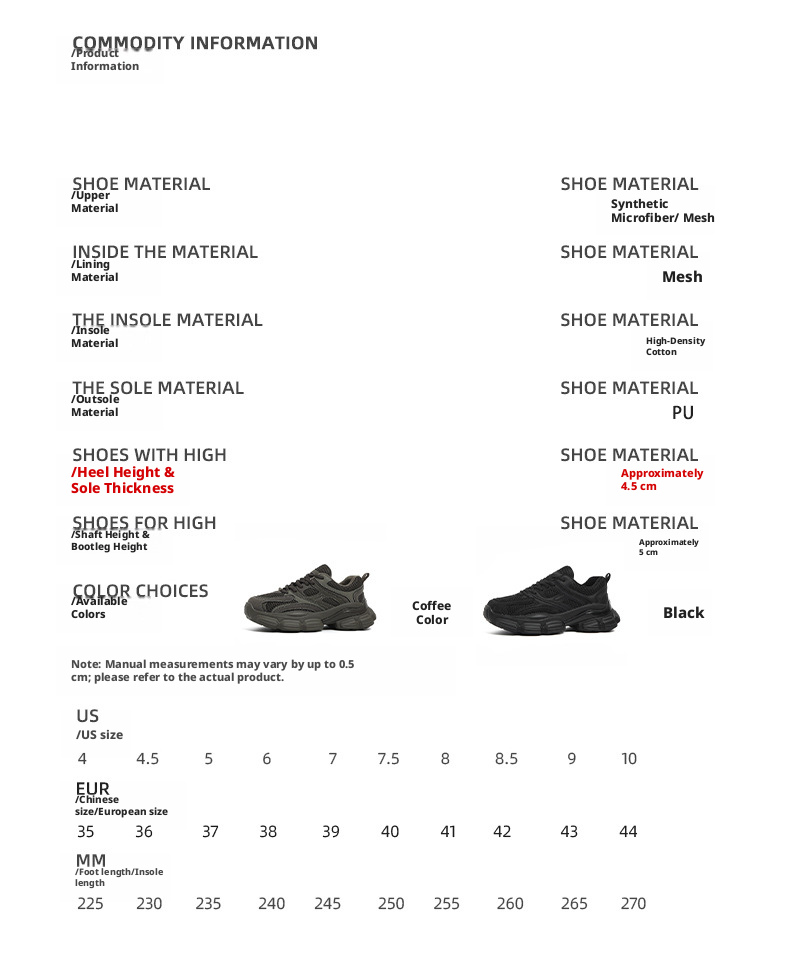 Black running sneakers for women, low-top lace-up casual shoes with height increase