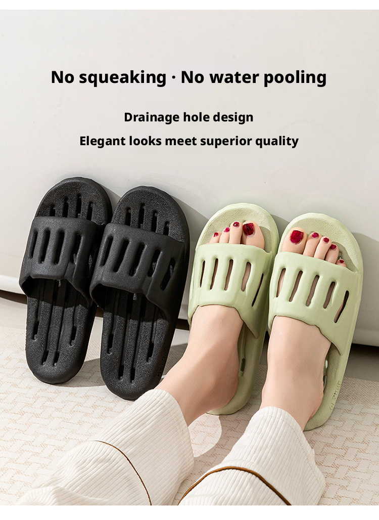 Unisex PVC Slide Sandals with Vertical Stripes, Non-Slip Waterproof Shower Slippers for Home and Bathroom