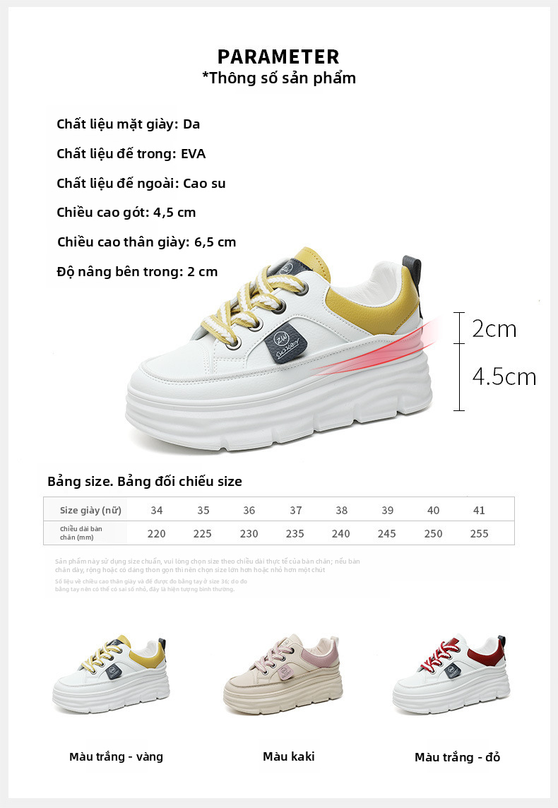 Giày thể thao nữ thoáng khí dưới gót màu khối, giày phong cách casual