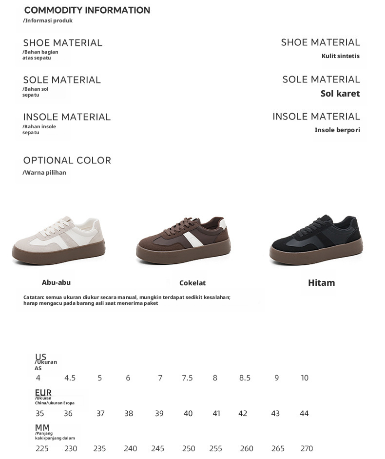 Sepatu Sneaker Kulit PU Unisex dengan Sol Tebal, Sepatu Jalan Santai Berikat Tali untuk Musim Semi, Musim Panas, dan Musim Gugur