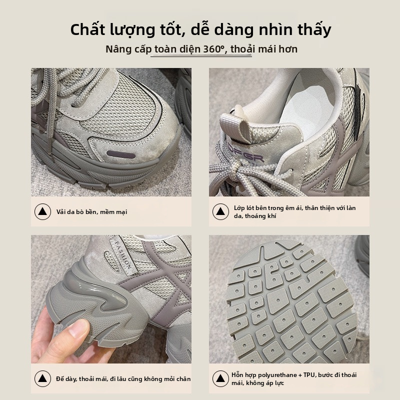 Giày thể thao platform dày dành cho phụ nữ, giày cao gót 6-8cm, giày thường dùng cho mùa thu đông