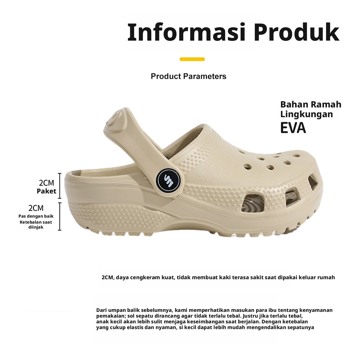 Sepatu Sandal EVA untuk Anak-anak, Tipe Slip-On, Tahan Air, Untuk Pantai, Cocok untuk Anak Laki-laki dan Perempuan, Untuk Penggunaan Dalam Ruangan maupun Luar Ruangan