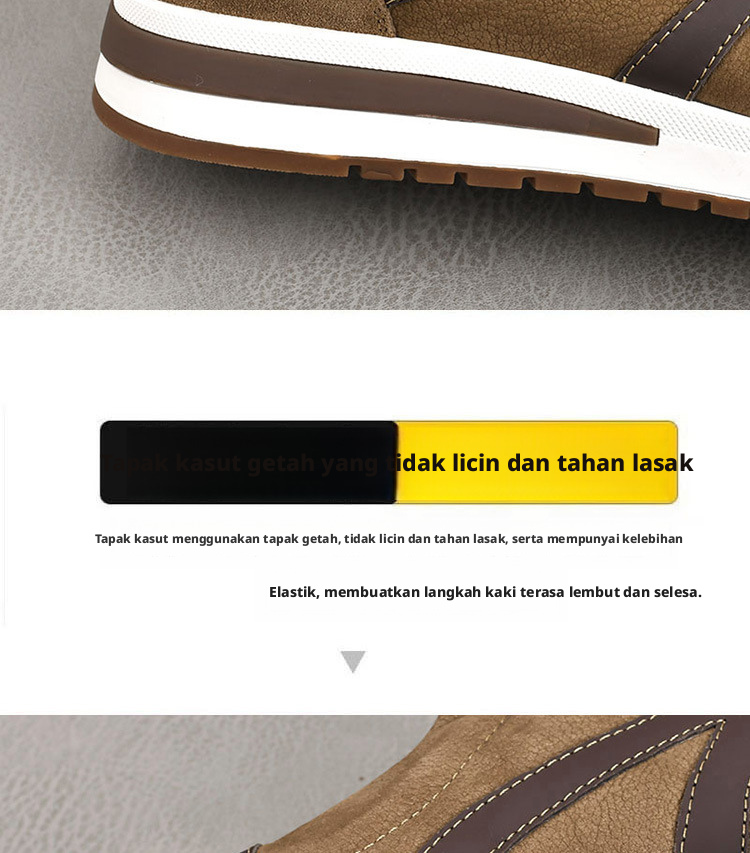 Kasut Bertali Kulit Kasual Lelaki, Kasut Sniker Rendah Atasan Tahan Lama Selesa