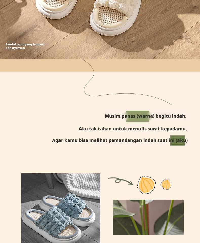 Sandal EVA dengan Sol Tebal dari Kain untuk Wanita, Sandal Rumah Berbuka Jari yang Dapat Menyerap Udara dan Anti-Slip untuk Musim Semi dan Gugur