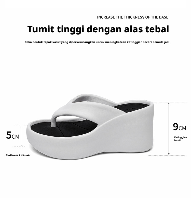 Selipar Platform Wanita dengan Tumit Tinggi, Tapak Tebal EVA Anti-Licin untuk Pantai Musim Panas