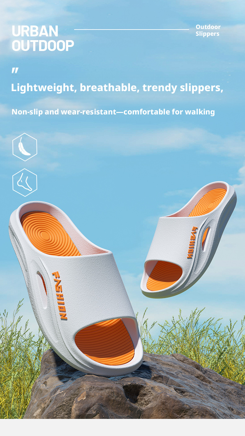 Men's Anti-Slip PVC Slide Sandals, Soft Sole Indoor Home Bathroom Slippers, Summer 2025