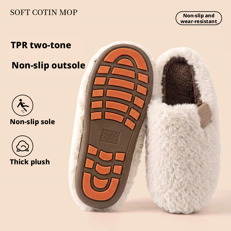 Faux Fur Slippers for Women and Men, Warm Plush Lined Non-Slip Indoor House Shoes for Home