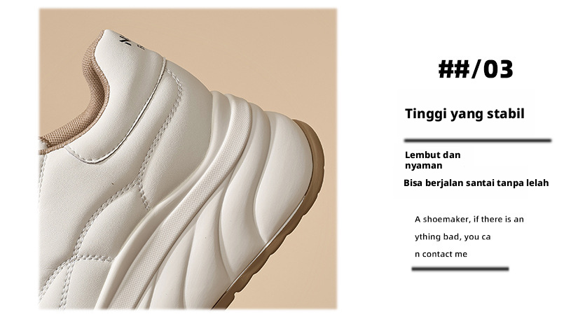Sepatu Sneaker Platform dengan Sol Lembut untuk Wanita, Sepatu Kasual Berhak Rendah dengan Ujung Bulat dan Sol Tebal