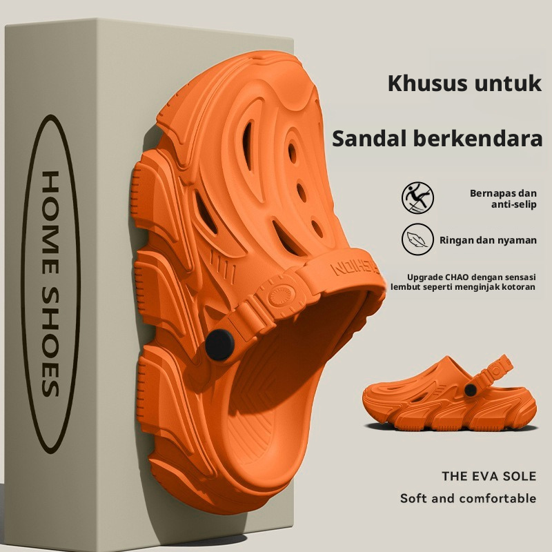 Sepatu Sandal EVA pria dengan ujung kaki tertutup, sol tebal anti-luncur tahan bau, sepatu pantai musim panas untuk meninggikan tinggi badan