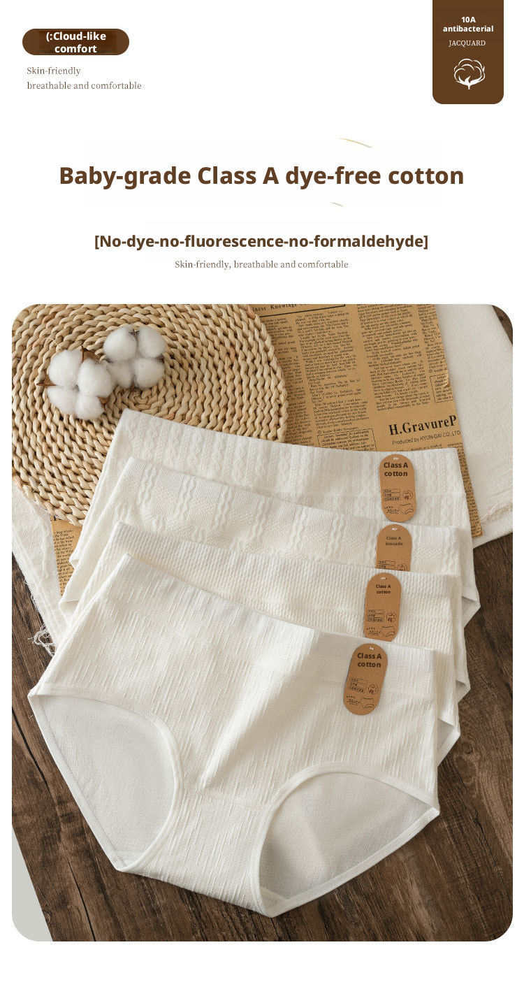 Women's Cotton Briefs A-Class Antibacterial Breathable Mid-Rise Panties with Cotton Gusset
